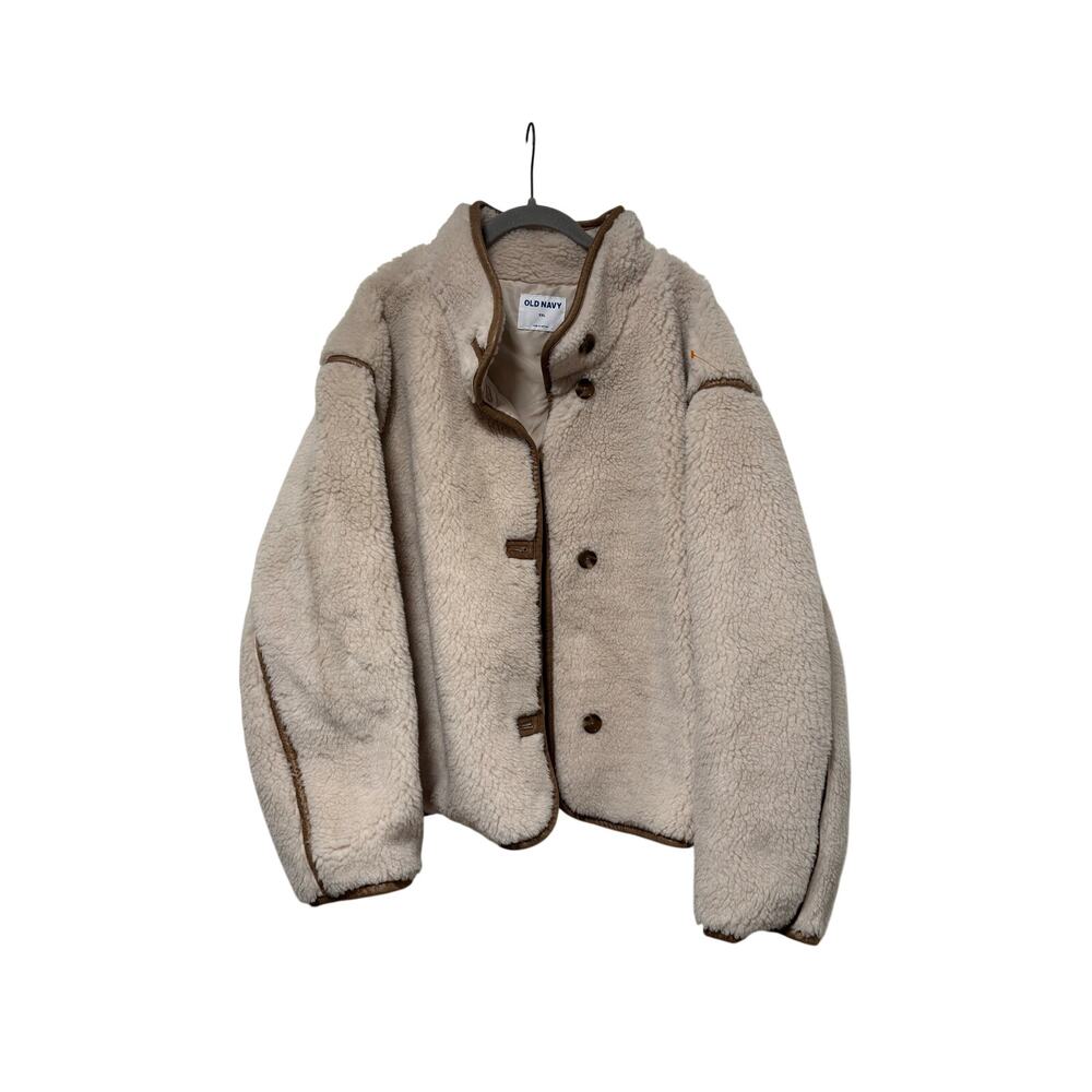 Old Navy Sherpa Fleece Jacket Women’s XXL Cream Button Front Cozy Teddy Coat - Picture 2 of 11